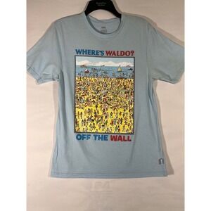Vans Kids Where's Waldo Off The Wall T Shirt Graphic Skate Light Blue Sz L 12 14
